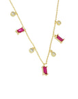 Gargantillas charms y zirconias baguette color rubí | Plata .925 / Baño de oro 14kts | 37 cm