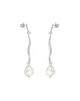 ARETES ARO AMORFOS CON PERLA /PLATA .925/ BAÑO RODIO