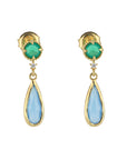 BROQUEL ONIX VERDE/ GOTA COLGANTE TOPACIO AZUL