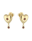 BROQUEL CORAZONES/ PIEDRA COLGANTE GRANATE