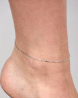 TOBILLERA DE CADENA / BAÑO DE RODIO / PLATA .925 / 21CM + 5CM