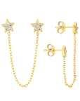 Broquel doble estrella con zirconia y cadena colgante