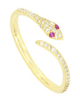 Anillo serpiente ojos color rubí de zirconias