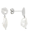 Aretes disco ondular con perlas barrocas naturales plata