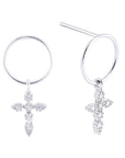 Aretes aro con cruz y zirconias plata .925