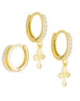 Arracada triple con zirconias y cruces colgantes plata .925