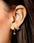 Arracadas lisas con estrellas y zirconias plata .925