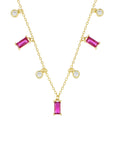 Gargantillas charms y zirconias baguette color rubí | Plata .925 / Baño de oro 14kts | 37 cm