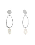 ARETES ARO AMORFOS CON PERLA /PLATA .925/ BAÑO RODIO