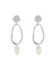 ARETES ARO AMORFOS CON PERLA /PLATA .925/ BAÑO RODIO