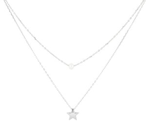 Gargantilla doble con dije de Estrella y Perla natural