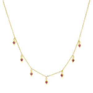 Gargantilla con dije en forma de Rombos y Zirconias color Rubí