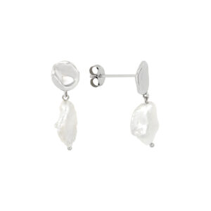 Aretes disco ondular de plata con Perlas Barrocas naturales