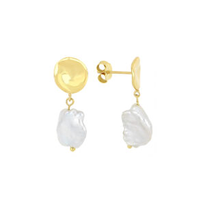 Aretes disco ondular de plata con Perlas Barrocas