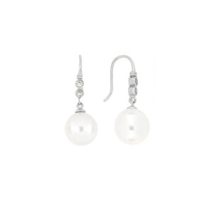 Aretes gancho de Plata con Perla natural y Zirconia