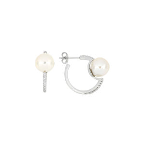 Aretes Arco de plata con Zirconias y Perlas naturales