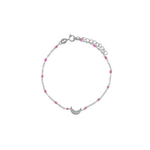 Pulsera de plata con dije de Luna con Chakiras Rosas