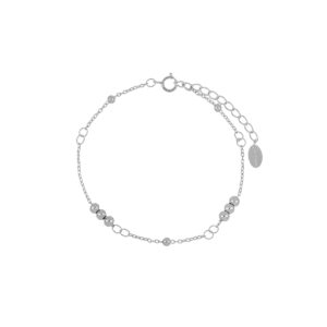 Pulsera Bola Laser espaciada de plata con baño de rodio
