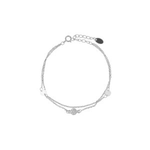 Pulsera Cadena Doble con circulos baño de rodio
