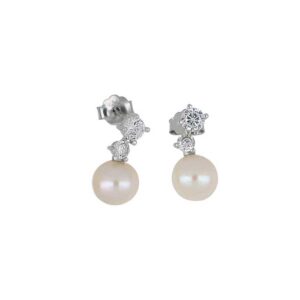 Aretes de Plata con Zirconia y Perla Natural