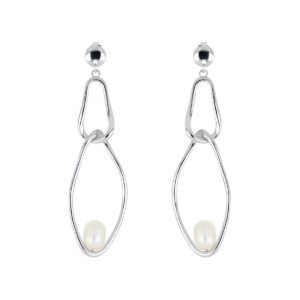 Arete Doble Aro de plata con Perla Colgante