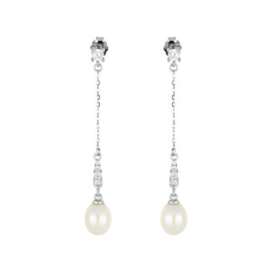 Aretes Largos con Zirconia y Perla natural