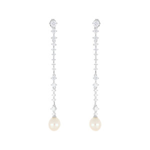Aretes largos de plata con Zirconiais naturales y perlas