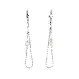Aretes martillado de plata con Perla Colgante