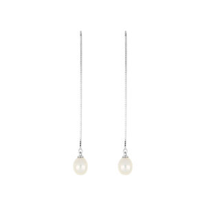 Aretes largos de plata baño de rodio con Perla