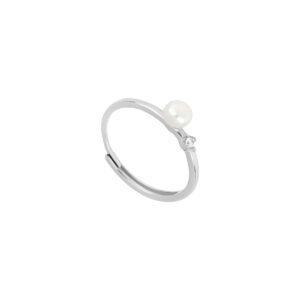 Anillo de plata baño de rodio con Zirconia y Perla