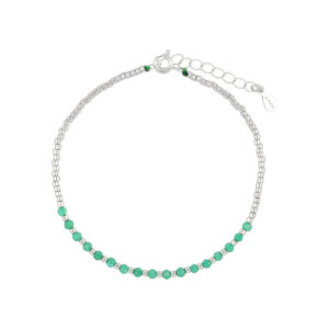 Pulsera de plata baño de rodio con Agata verde