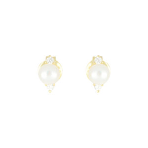 Broqueles de plata con Perla Botton y Zirconia
