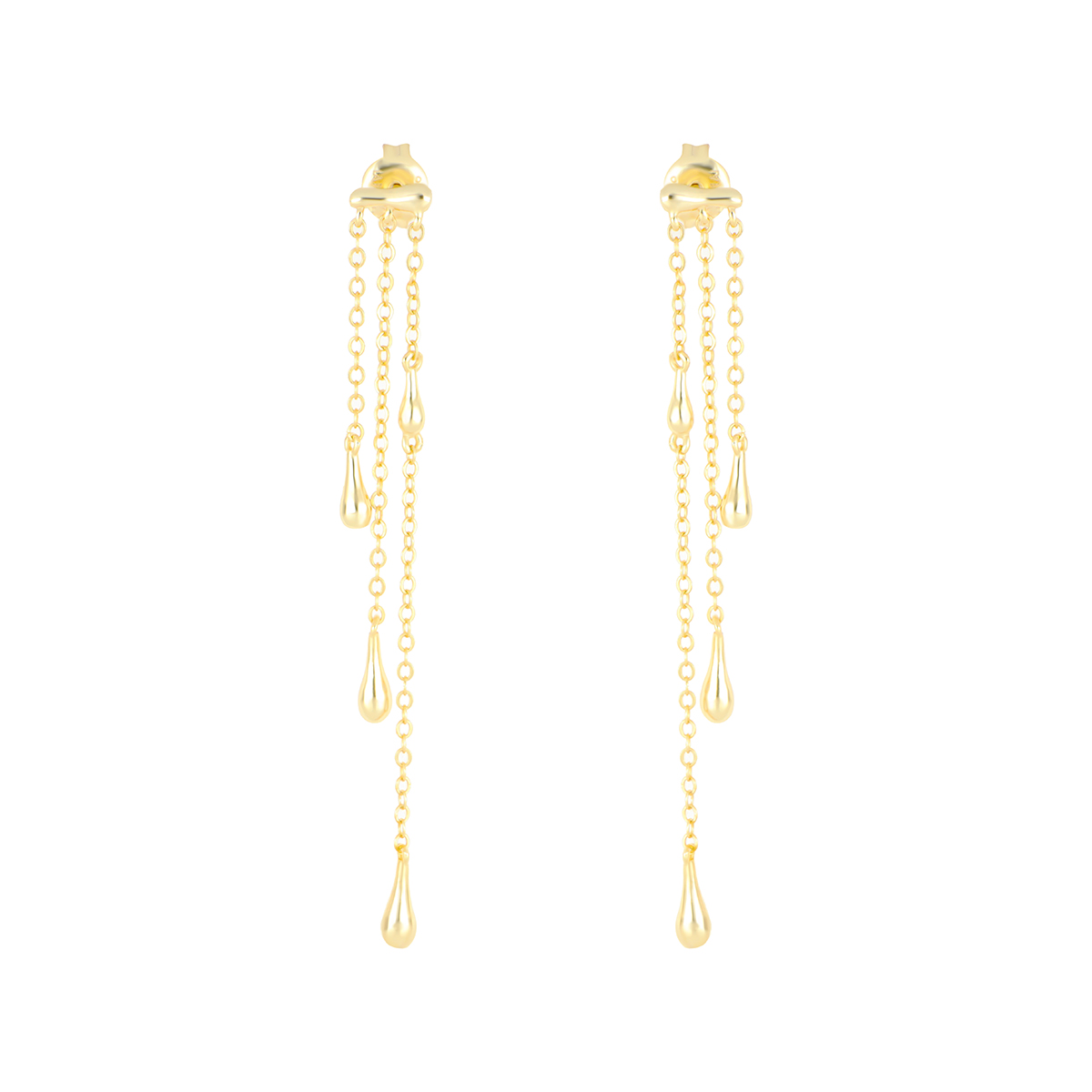 Aretes Cascada Gota de plata baño Oro 14kts