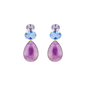 Broqueles de plata con Zirconia y gota de Amatista